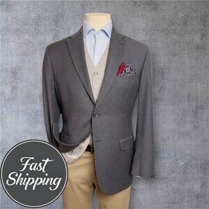 JOS A BANK Tailored Fit Men’s 44R Gray Wool Blazer Sport Coat Two‑Button Jacket